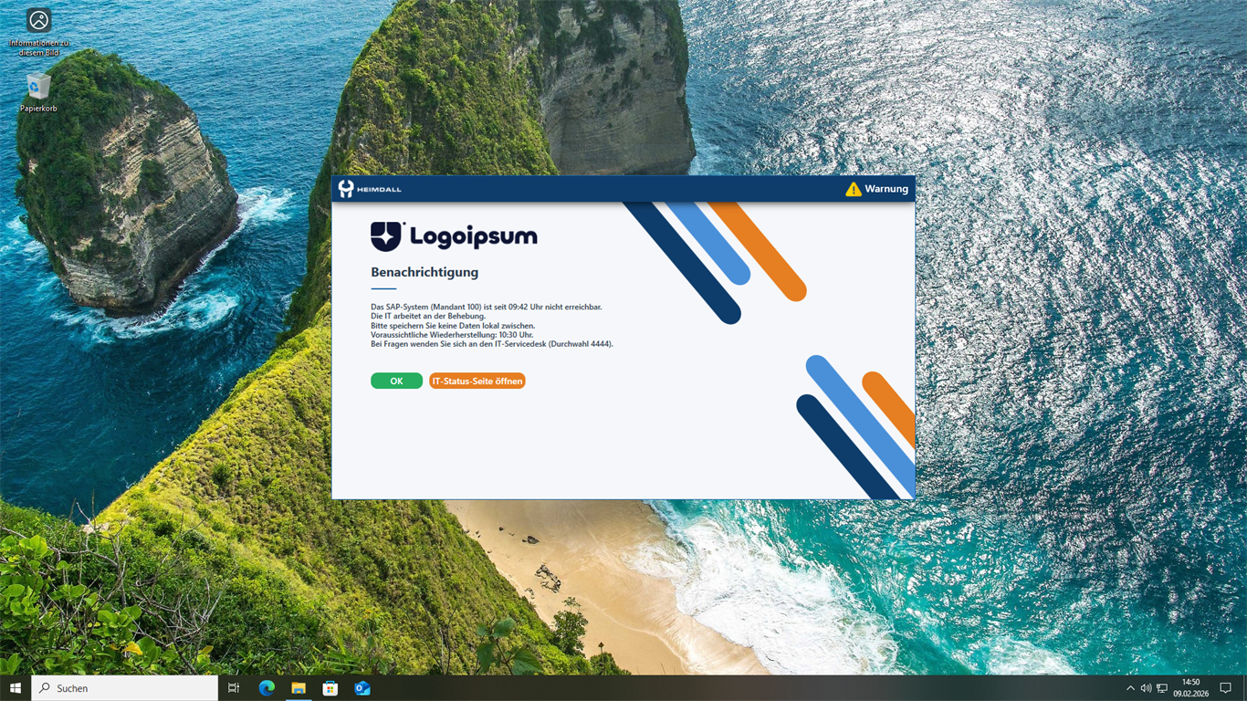 Heimdall Endpoint Agent – Banner-Benachrichtigung überlagert den Windows-Desktop